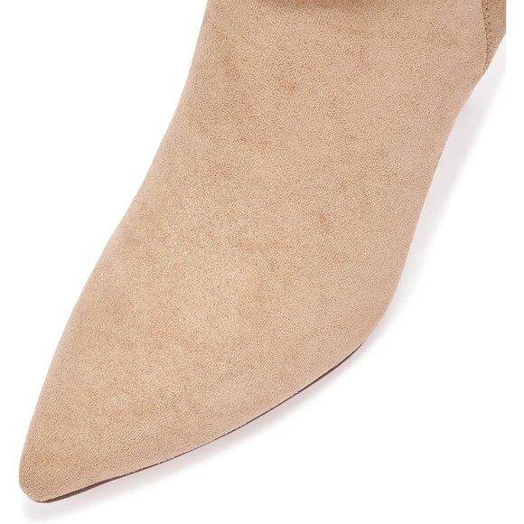 Women Slouch Ankle Boots with Fashion Mid Stiletto Heels Pointed Toe Bootie Tan - Picture 4 of 8